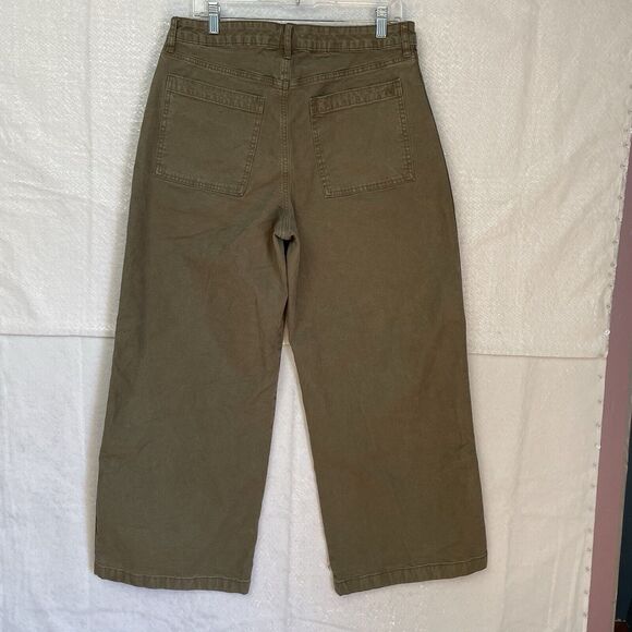 American Eagle X Ziegler HIGH RISE BAGGY WIDE LEG Pants 12 Short Olive Stretch - Picture 2 of 12